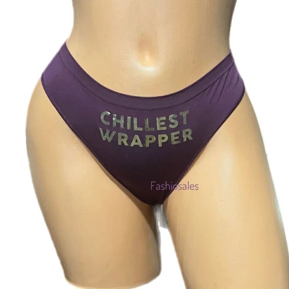 Victorias Secret Pink Supersoft Seamless Chillest wrapper print thong panty wine